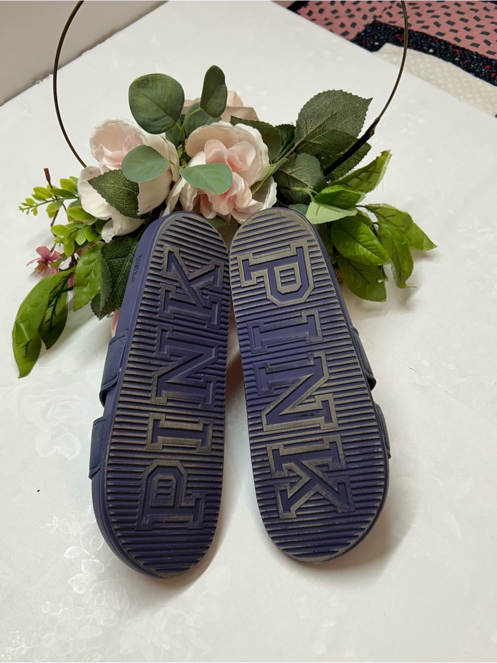 PINK Victoria's Secret Navy Slide Sandals with Double Straps - Picture 3 of 3